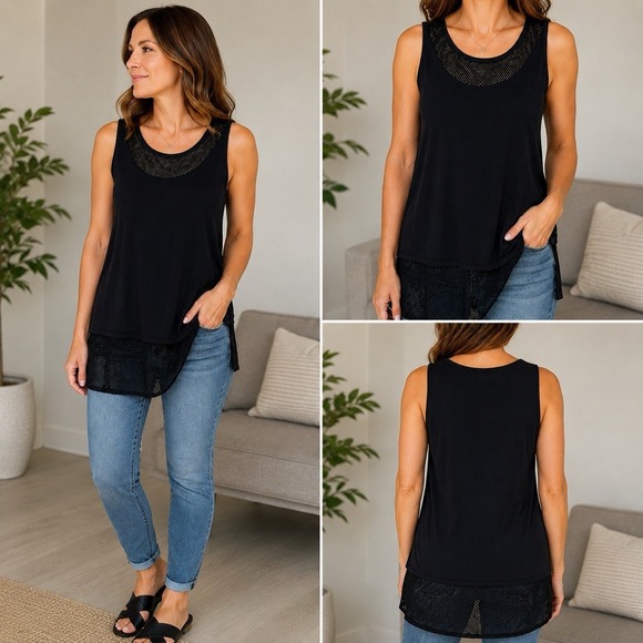 Kerisma Tops - Kerisma Black Mesh Layered Tunic Tank Top M/L Viscose Nylon Sleeveless